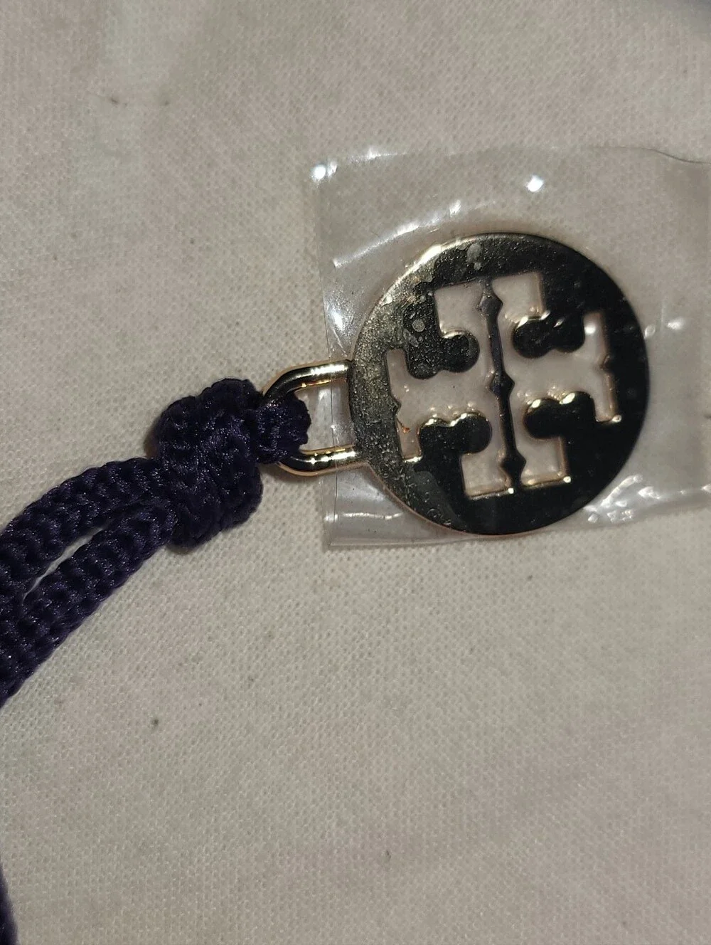 Large Tory Burch Cream Drawstring Dust Bag with Purple Geometric Trim